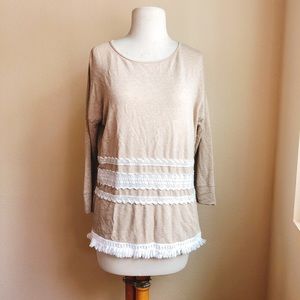 Kensie Lace Trim Long Sleeve Tee
